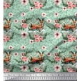 thumbnail image 1 of Soimoi Green Poly Georgette Fabric Deer & Magnolia Floral Print Fabric by the Yard 52 Inch Wide, 1 of 3