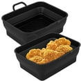 thumbnail image 2 of 2Pcs Air Fryer Silicone Pot with Handle Reusable Non-stick Foldable Air Fryer Accessories Liners for Double Basket Rectangular-Black, 2 of 11