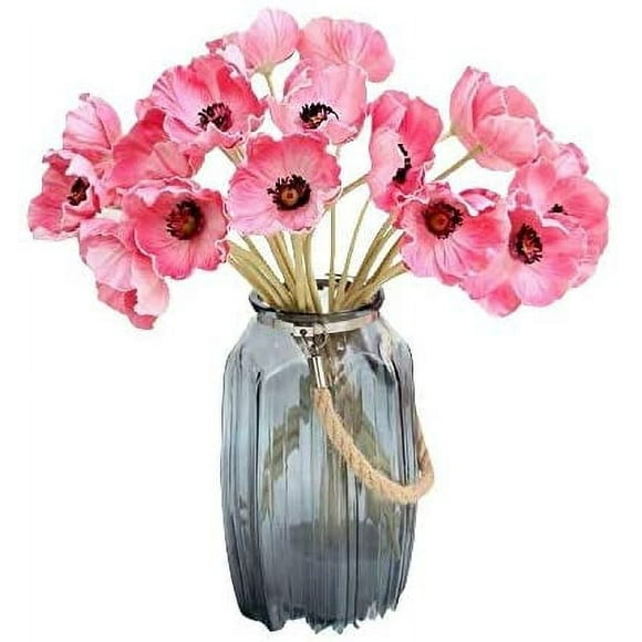 10 Artificial Anemone Blooming Flower Bushes with Green Foliage for Home, Restaurant, Office & Wedding Decor