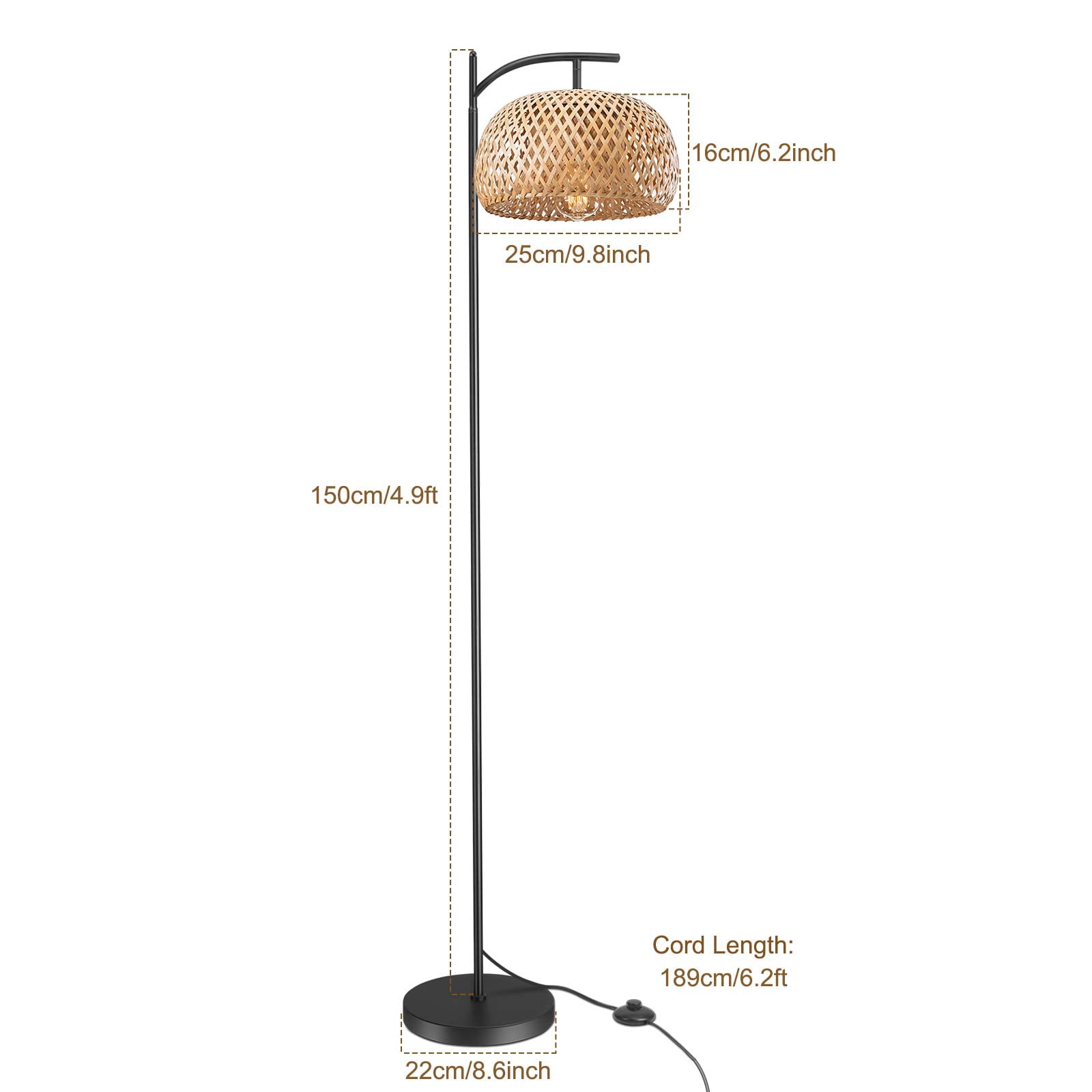EE Eleven Master Floor Lamp for Living Room Farmhouse Rattan Standing Lamp, Nature Boho Bamboo Lampshade Floor Light for Bedroom, Office (Bulb not Include)