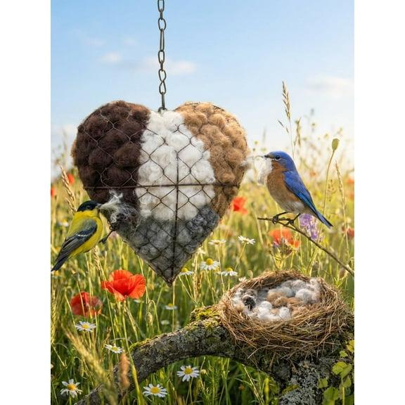 Handmade Fiber Bird Nesting Heart | Refillable Bird Nesting Material Holder | Winter Shelter & Spring Nesting Site for Wild Birds, Hummingbirds | Garden Yard Decor Gift for Animal Lovers