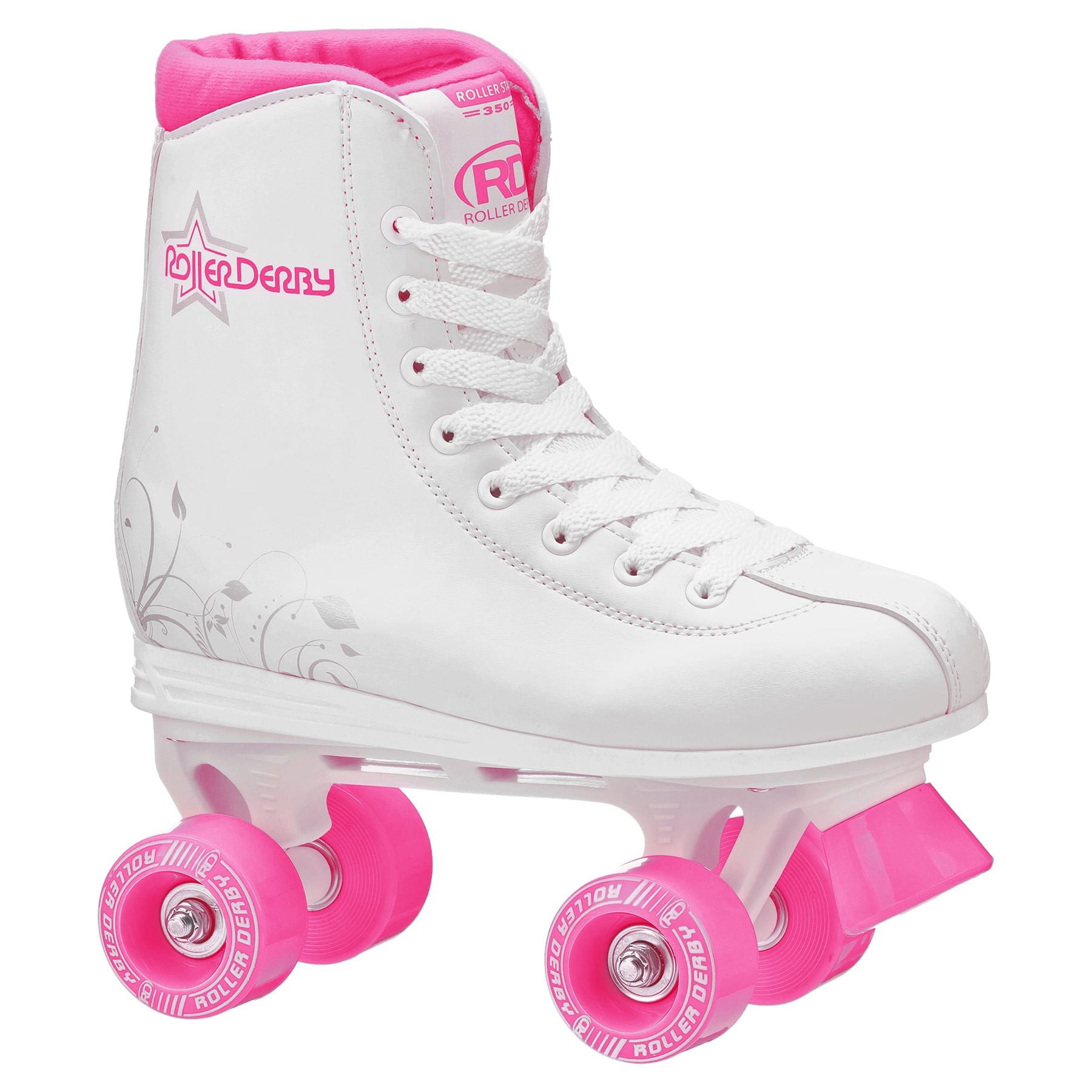 Roller Derby Firestar Patins à Roulettes Quad pour Fille, Blanc/rose, Taille 01