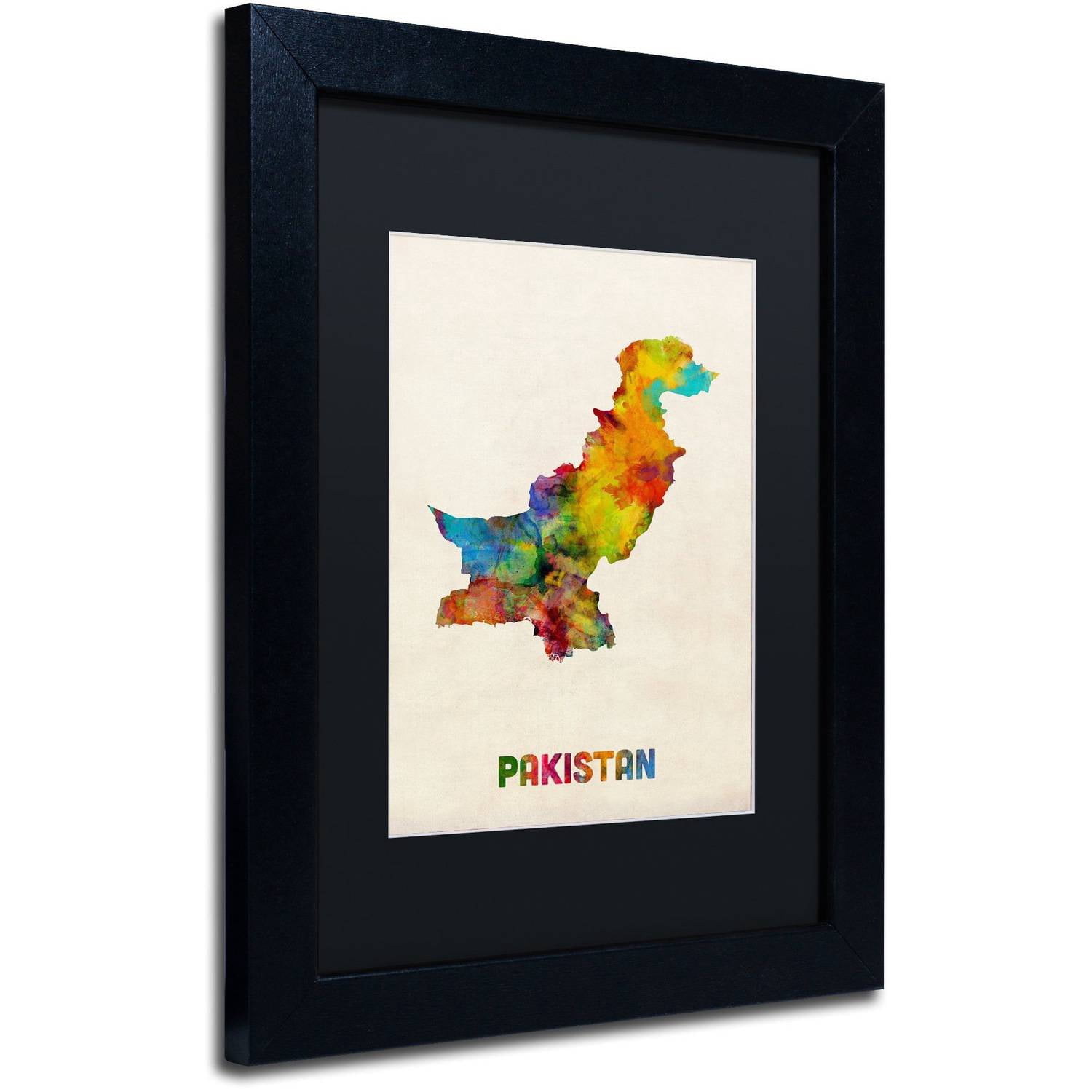 Trademark Fine Art Maps Matted Framed Art ' Pakistan Watercolor Map ' by Michael Tompsett