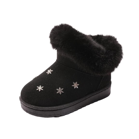 ZACPNCV Girls Winter Boots Kids Snow Ankle Fuzzy Boots for Toddler Black