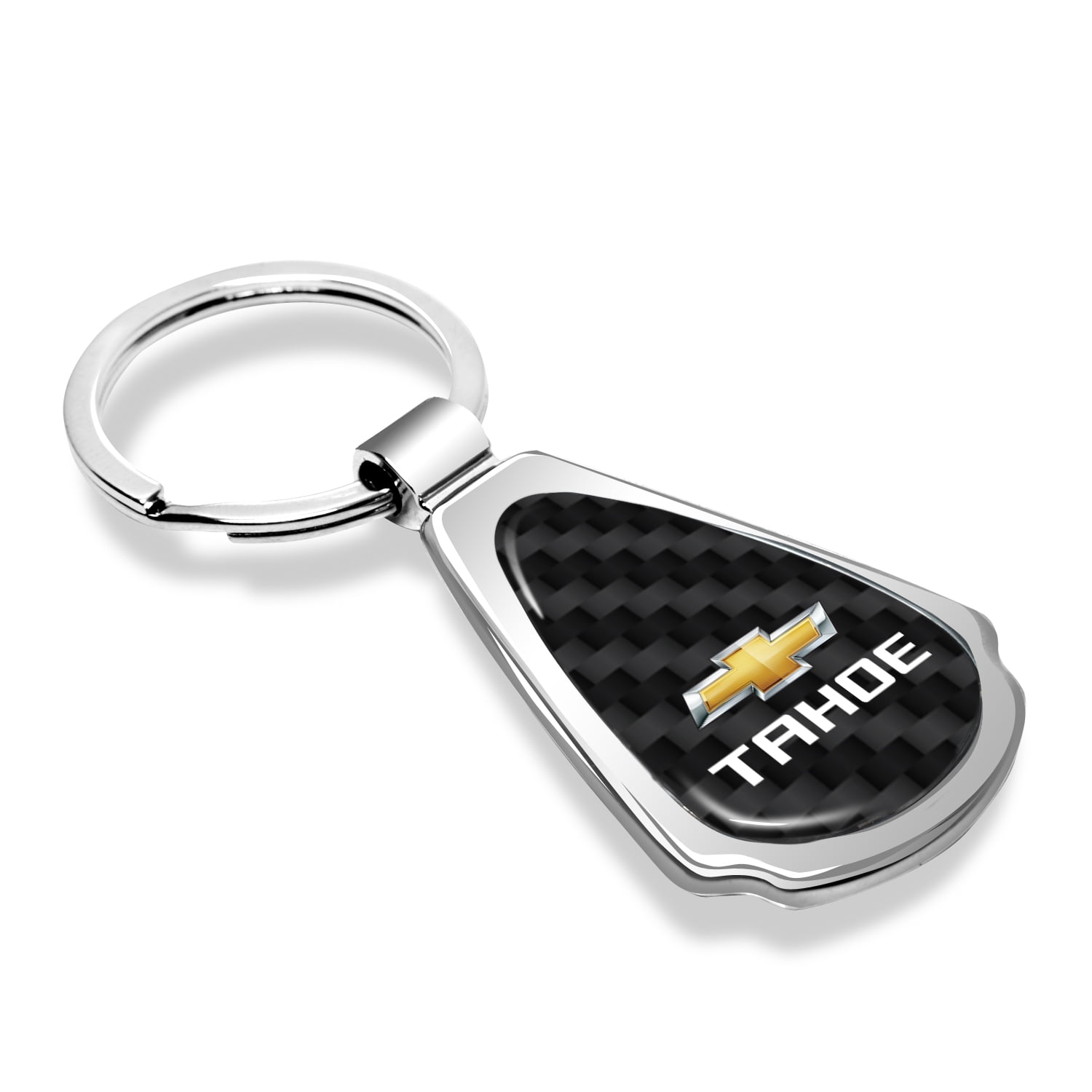 iPick Image for Chevrolet Tahoe Real Black Carbon Fiber Chrome Metal Teardrop Key Chain, Official Licensed