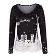 thumbnail image 2 of Camiseta navideña de manga larga con estampado colorido, holgada, informal, con cuello en V, camisa navideña para mujer para regalo navideño, blanco M, 2 of 6