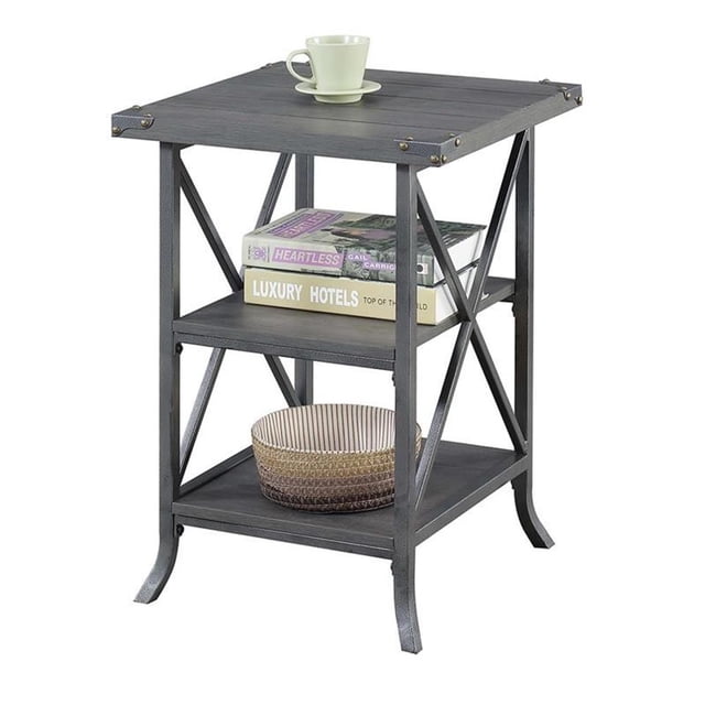 Convenience Concepts Brookline Three-Tier End Table in Gray Wood Finish