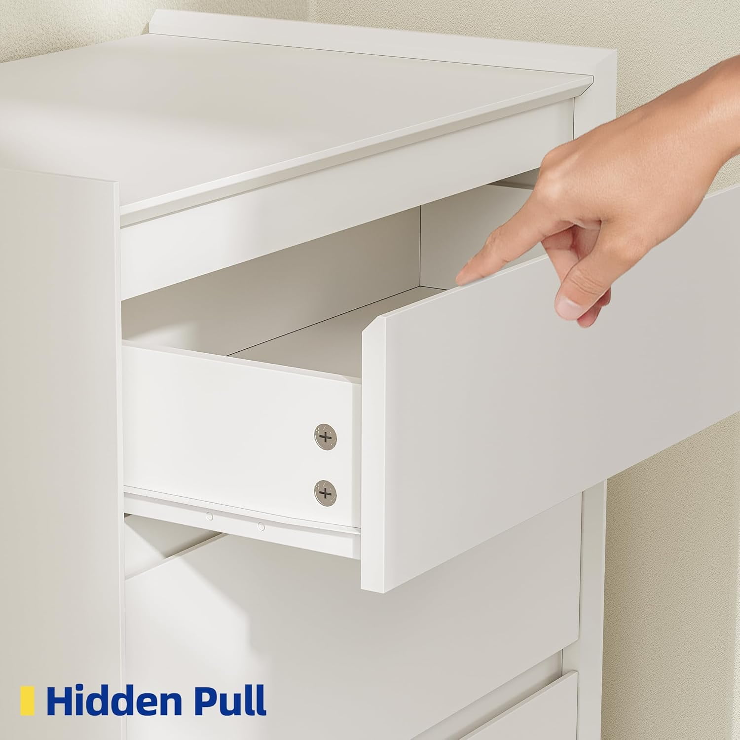 White Tall Dresser, 5 Drawer Dresser for Bedroom, Wood Chest of Drawers, Modern Storage Cabinet for Living Room