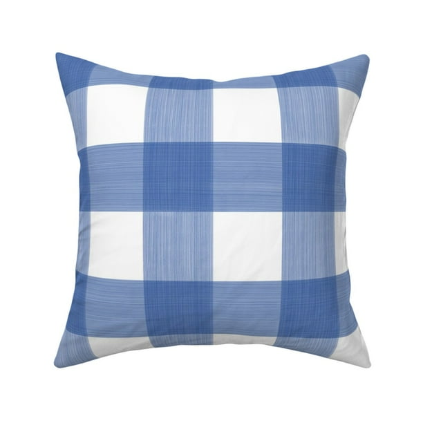 Blue Plaid Watercolor Buffalo Throw Pillow Cover w Optional Insert by Roostery