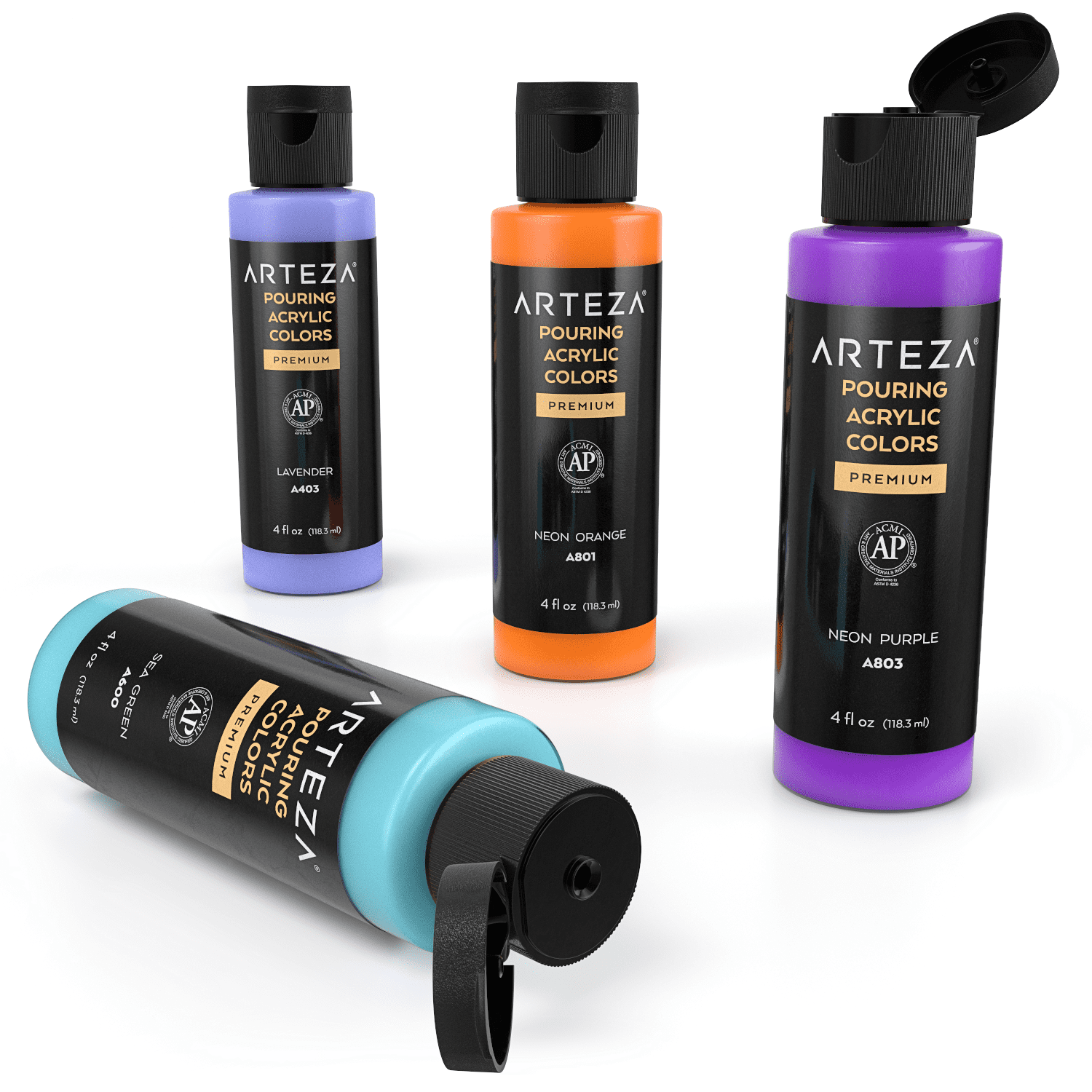 Arteza Acrylic Pouring Paint Kit, 120 ml Bottle Set, Orchid Tones - 4 Pack
