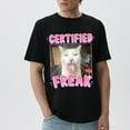 thumbnail image 4 of Certified Freak Funny Cat Meme Washed short sleeves T-shirt Sarcastic stick out the tongue cute cat meme shirt cotton casual Pink Graphic Print tee, 4 of 7