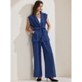 thumbnail image 3 of DARING DIVA Women's 2 Pcs Sleeveless Vest Wide Leg Pants S Navy Blue, 3 of 6