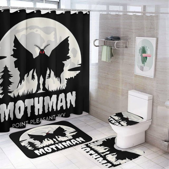 Hombre polilla-theme 4-Piece Shower Curtain Set with Rugs, Waterproof Bathroom Decor Set Includes Bath Mat, U-Shaped Rug, Toilet Lid Cover and Curtain with Hooks