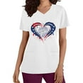 thumbnail image 2 of Haut à Col en V Imprimé pour la Fête de l'Indépendance pour Femmes, Manches Courtes, Mélange Polyester-Spandex, Blanc, Coupe Décontractée, Lavable en Machine, 2 of 5