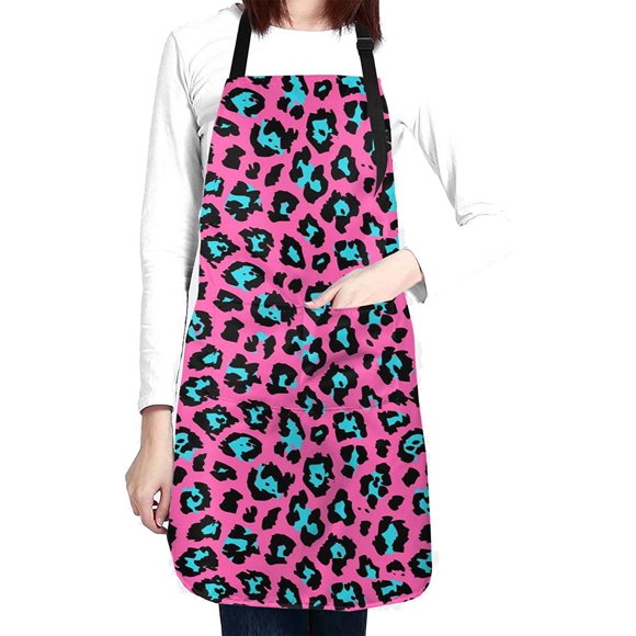 Women Cow Print Adju table eck Kitchen Bib Chef Apron with Pocket for Cooking Baking Gardening