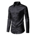 thumbnail image 2 of Wyobmus Men's Satin Dress Shirt Shiny Silk Long Sleeve Button Down Shirts Fancy Party Prom Shirt Slim Fit Casual Shirt Black, 2 of 7