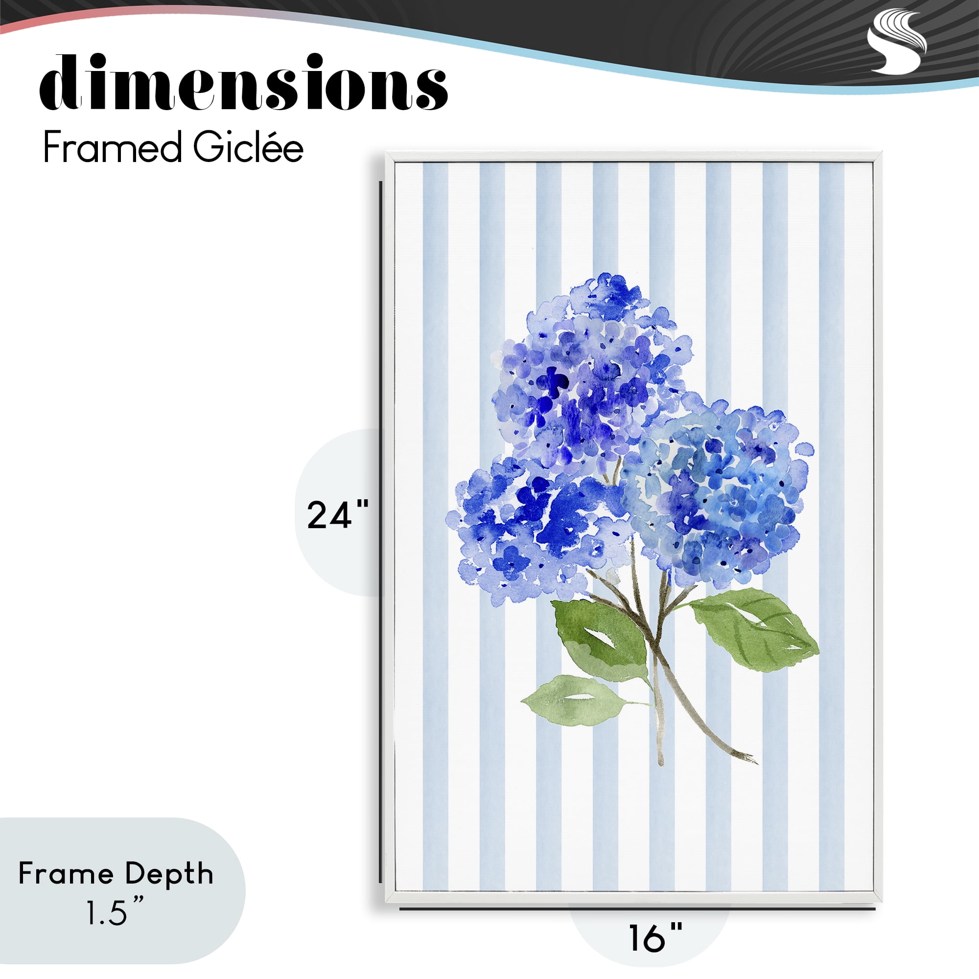 Stupell Industries Blue Hydrangeas over Stripes White Framed Giclee Art, design by Corinne Haig