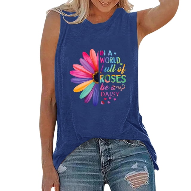 Playeras,Blusas y Tops,Ropa para Mujer Damas Camisetas Mujeres Activewear Tank Tops sin mangas Yoga Workout Tank Tops Loose Fit Running ejercicio gráfico camiseta (Navy, M)