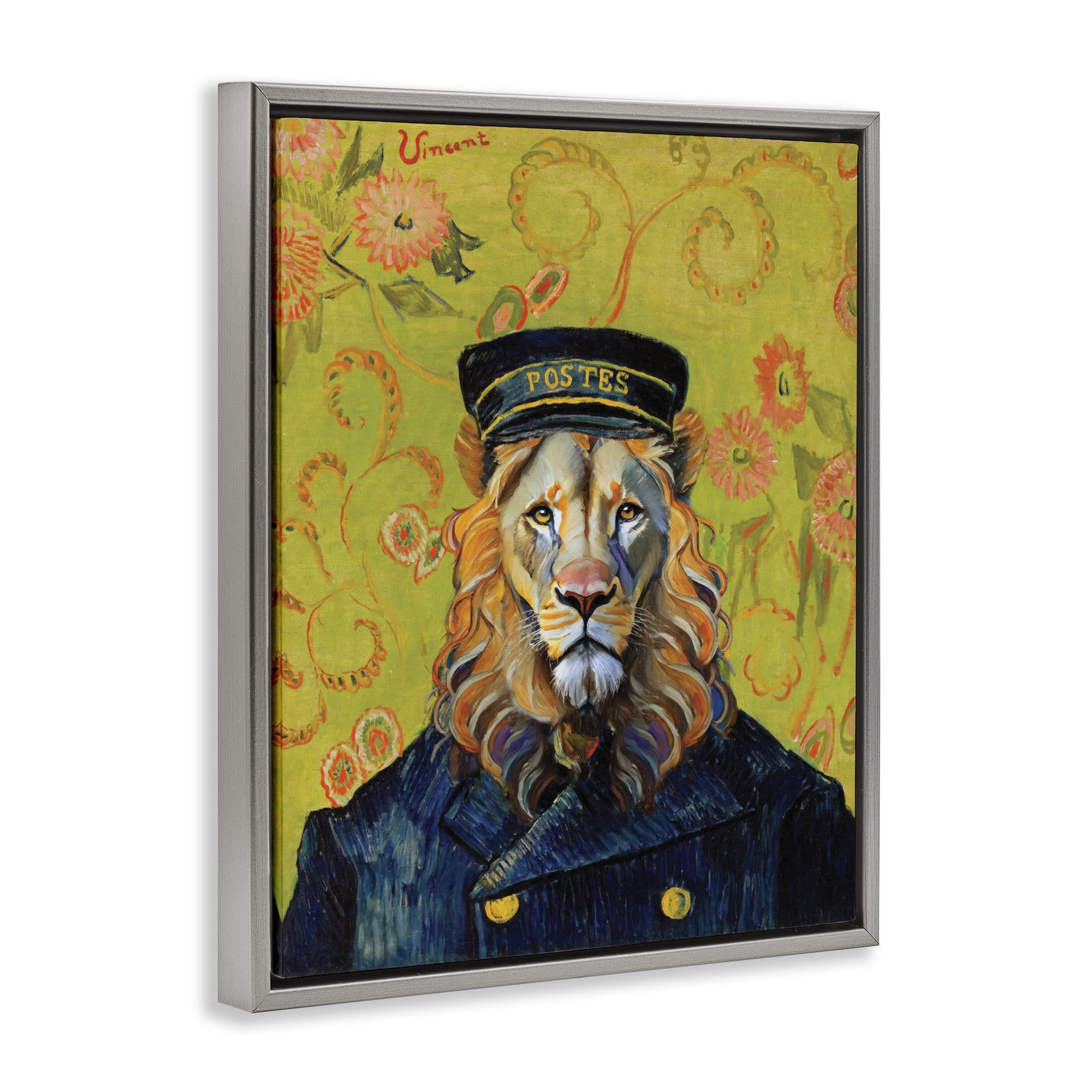Stupell Industries French Lion Postmaster Gray Framed Floater Canvas Wall Art, design by Grotto Studios