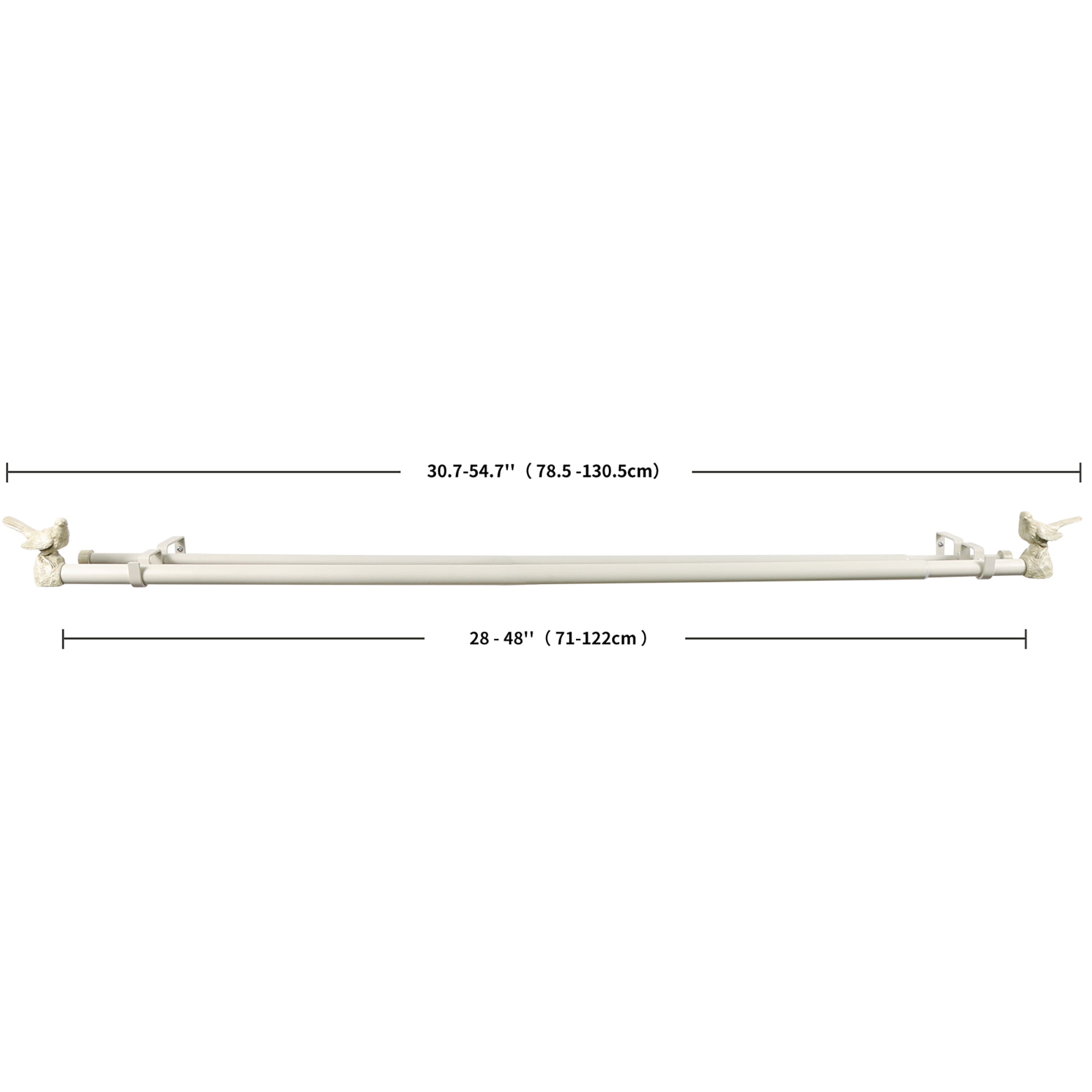 MERIVILLE 1-Inch Diameter Telescoping Double Window Curtain Rod, Country White Bird Finials, 28"-48", Country White Rod