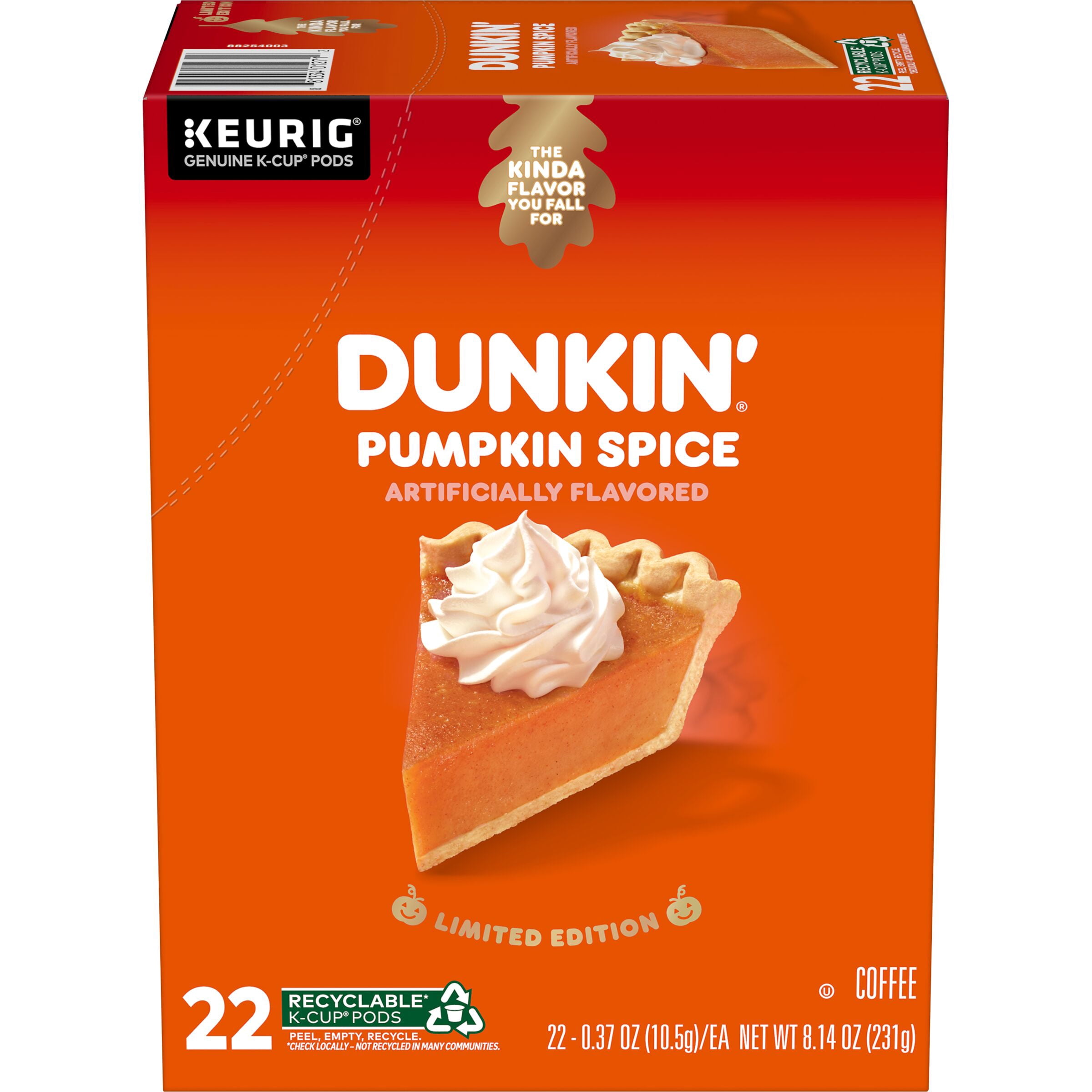 (88 Count) Dunkin' Pumpkin Spice Flavored, Medium Roast K-Cup Coffee Pods