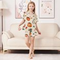 thumbnail image 6 of FORMRS Niños Short Sleeve Top and Pants Pajama Set Unisex Satin 2-Piece Sleepwear, Sizes 5-6Y, Beige Fall Coffee, 6 of 8