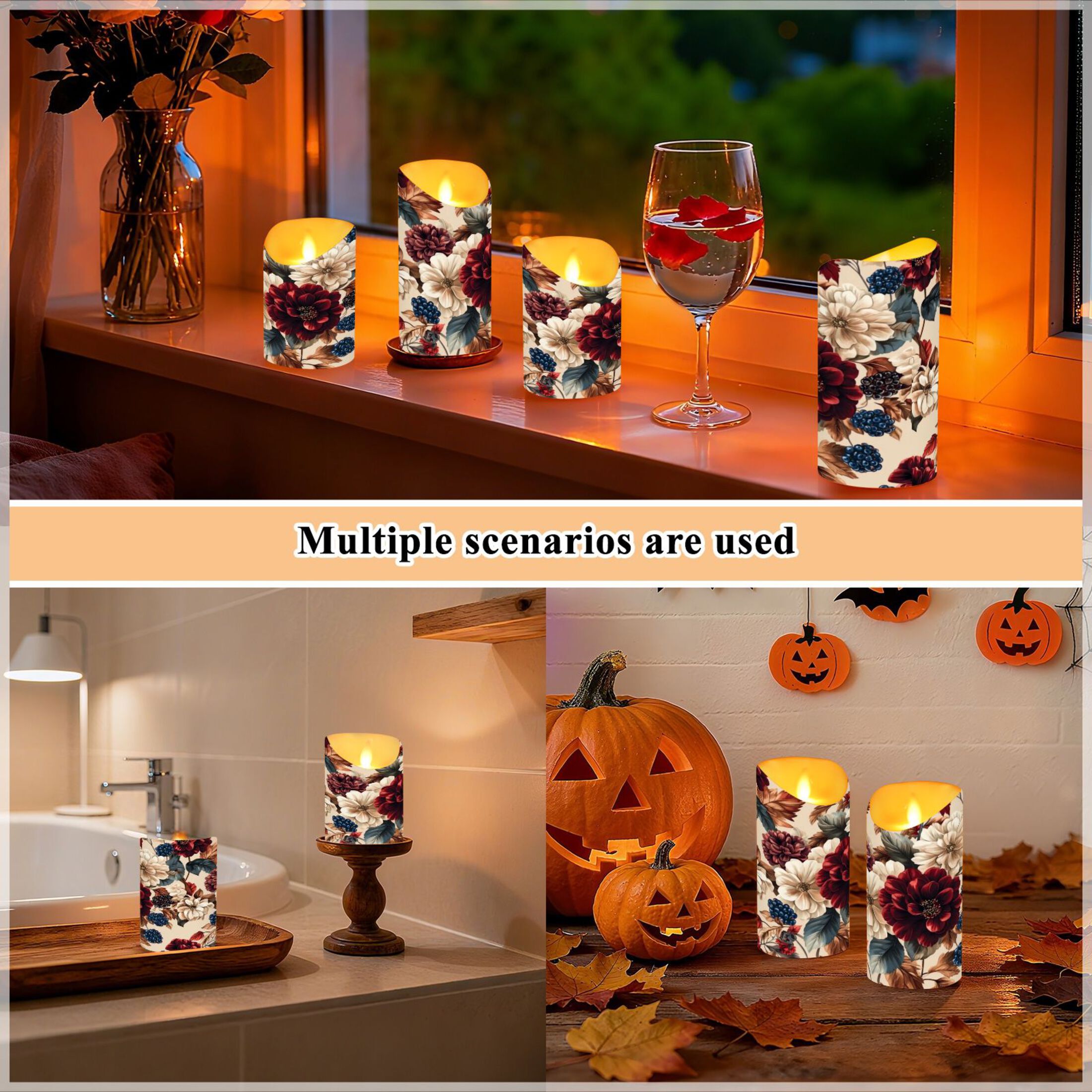 2 PCS Tilted Flameless Candles Flickering LED Lights Battery Operated Candles with Remote Timers for Holiday Decor Burgundy Hydrangeas