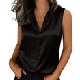 thumbnail image 2 of Womens Underwear Women Elegant Satin Tank Tops Collared Button Front Sleeveless Shirt Formal Office Work Casual Blouse Black L, 2 of 6