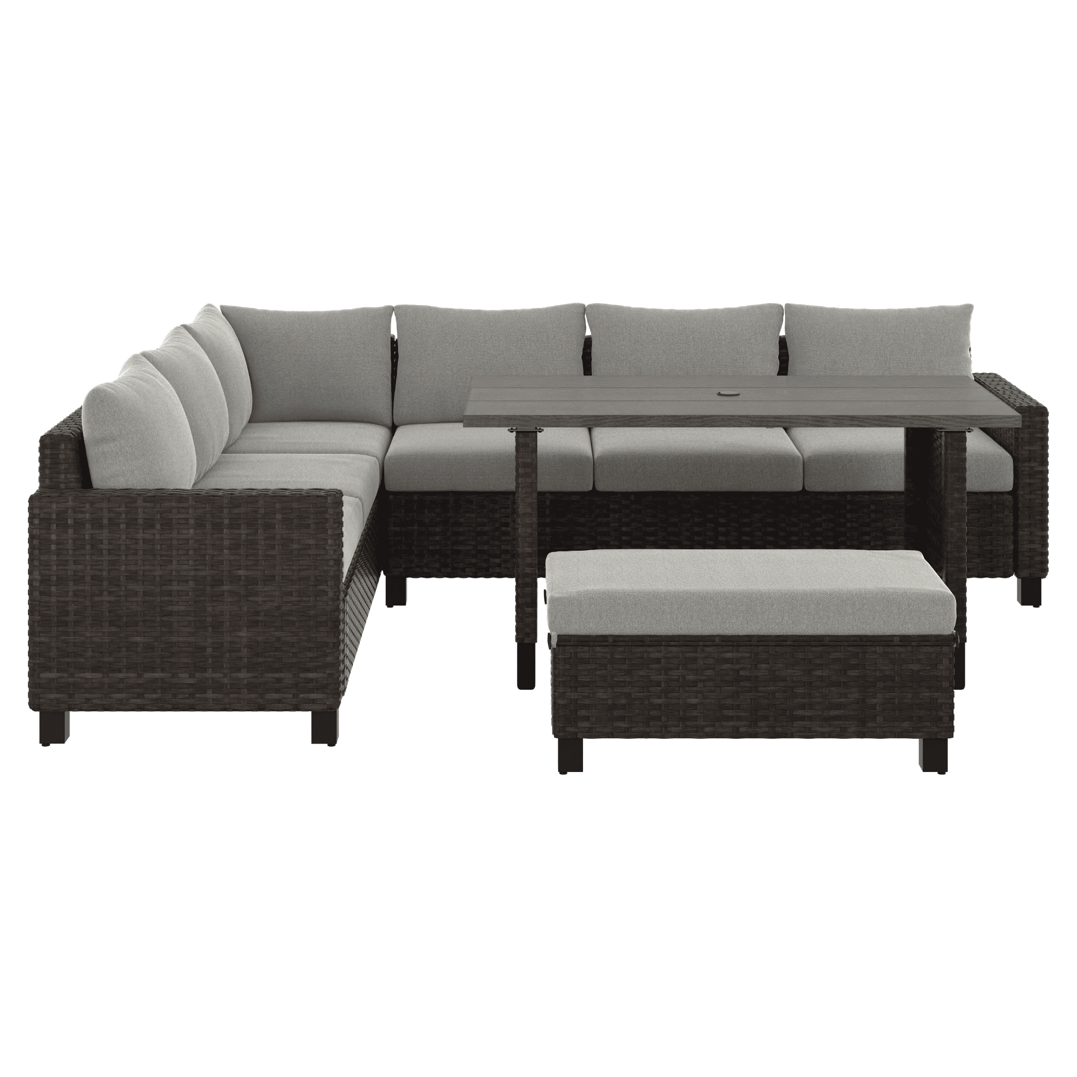 Better Homes & Gardens Brookbury 4-Piece Steel Outdoor Sectional Dining Set with Cushions & Covers, Tan