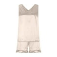 thumbnail image 5 of HUJlwoi Lounge Sets for Women Satin Silky Pjs Sets Sleeveless Tank Tops with Ruffle Shorts Sleepwear Matching Clothing Solid Color Pajama Sets, 5 of 6