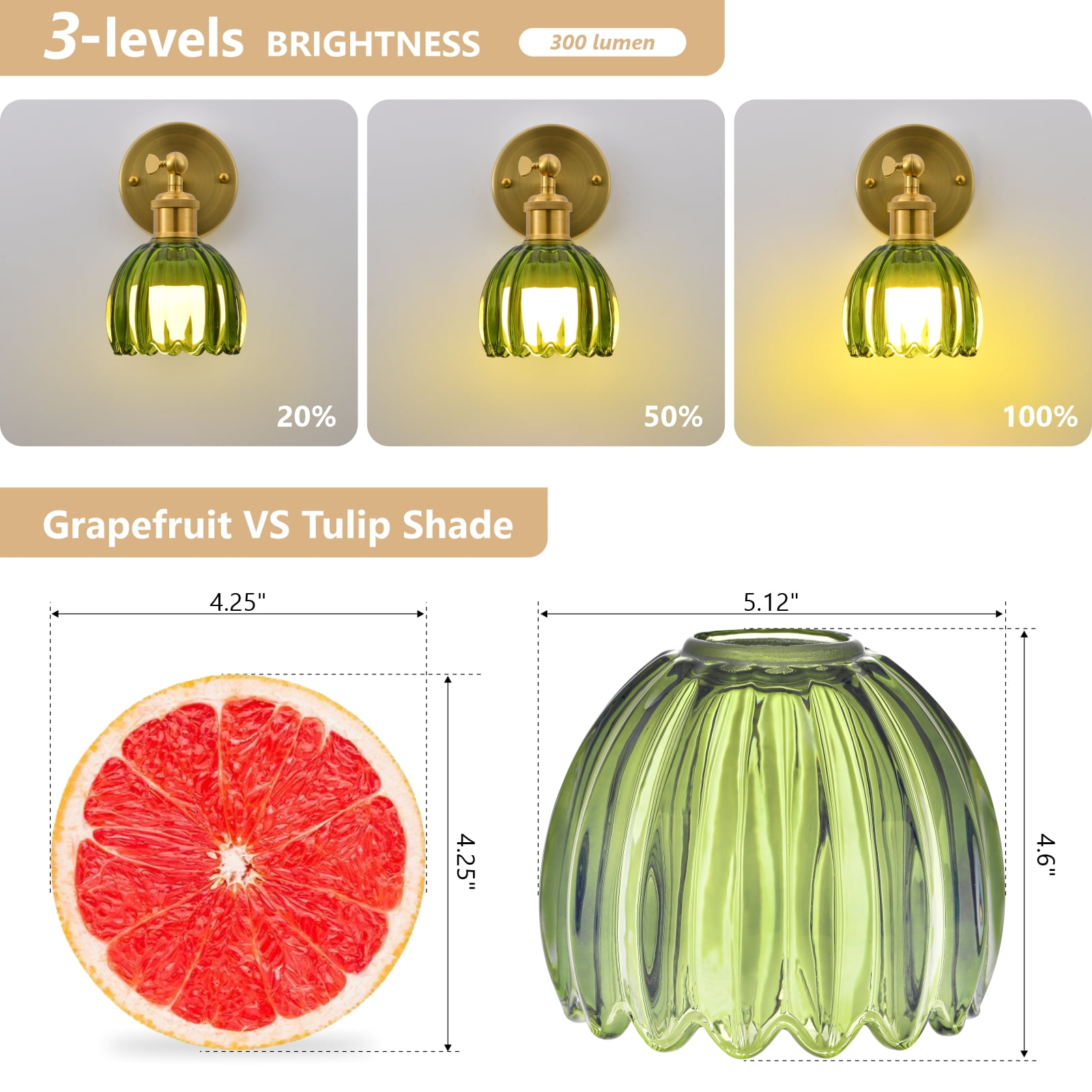 GCGAFUL Vintage Battery Operated Wall Sconce with Tulip Glass Lampshade, USB Rechargeable Battery Powered Wall Light for Bedside Bedroom Doorway Living Room，Set of Two