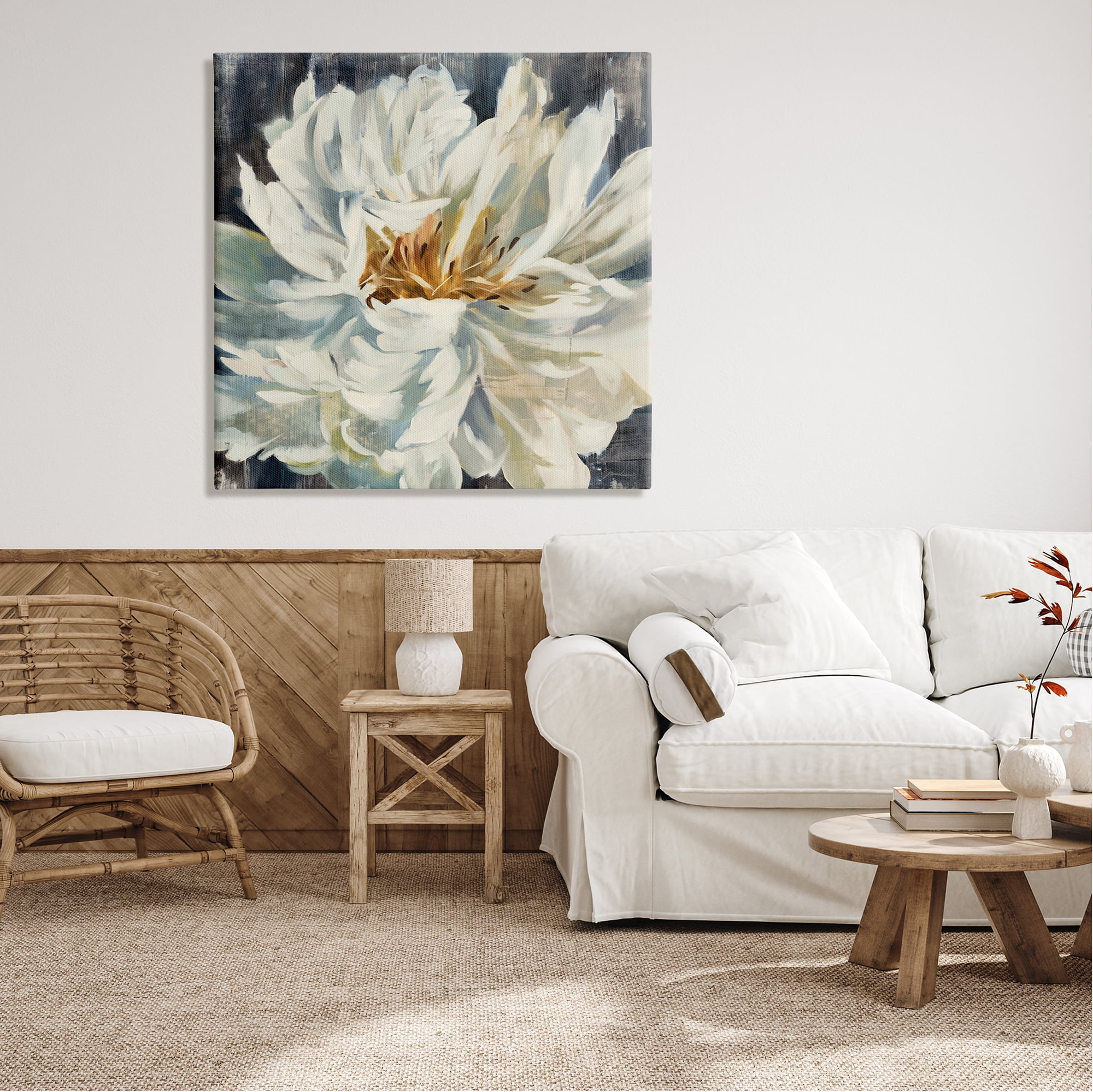 Stupell Industries White Flower Blossom Botanical & Floral Painting Gallery Wrapped Canvas Print Wall Art, 36 x 36