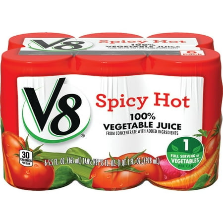 (48 Cans) V8 Spicy Hot 100% Vegetable Juice, 5.5 oz., 6
