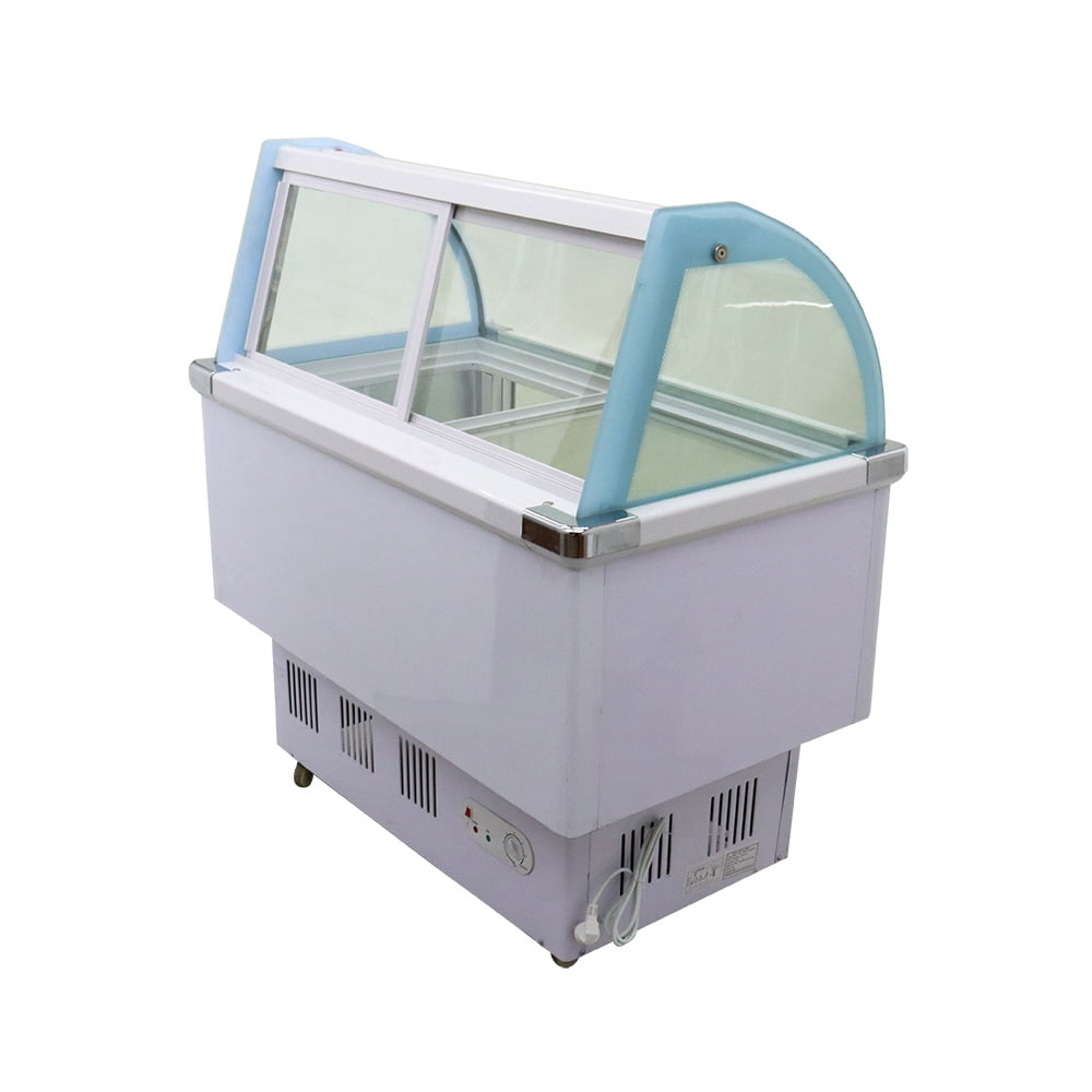 PreAsion Commercial Hard Ice Cream Showcase Refrigerator Display Case Gelato Freezer With LED Light 12 Pan