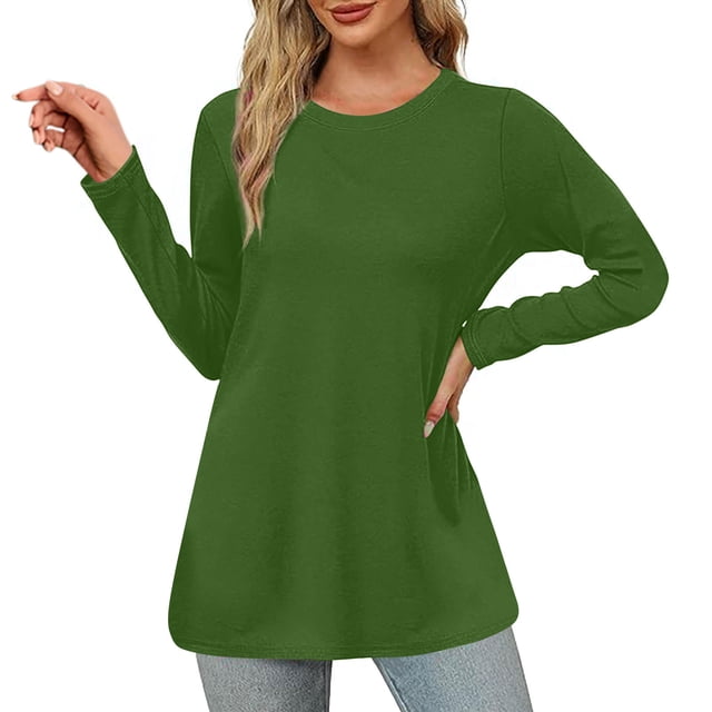 Timegard Womens Tops Crewneck Long Sleeve Solid Color Comfy Warm Basic Tee Fall Winter Casual Tunic Tops