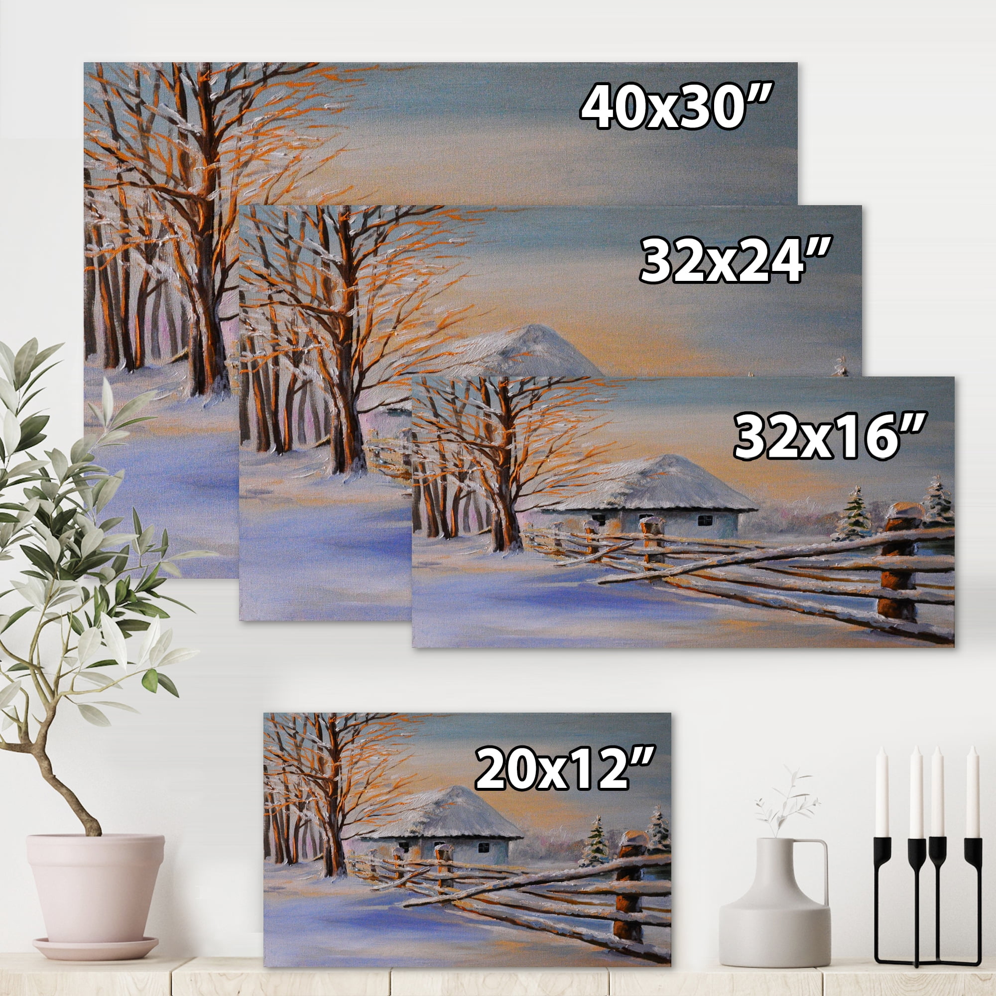 Designart ' Traditional Cottage Covered With Snow In Winter II ' Traditional Canvas Wall Art Print