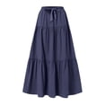 thumbnail image 4 of Ediodpoh Women's Skirts Summer Linen Solid Color A Line Wrap Skirt with Drawstring Flowy Boho Ruffle High Waist Beach Long Skirts Navy XL, 4 of 5