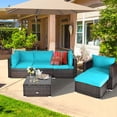 thumbnail image 3 of Gymax 6PCS Patio Conversation Set Rattan Sectional Furniture Set w/ Turquoise Cushions, 3 of 10
