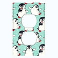 thumbnail image 2 of Metal Light Switch Plate Cover Cute Penguins Ice Skating Teal BRD001, 2 of 13