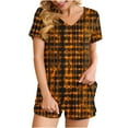 thumbnail image 2 of Summer Savings Clearance! Titcea Women's Pajama Sets Pleated Front V Neck Fashion Printed Short Sleeve Short Sets Loose Comfort Summer Casual Loungewear Sets, Gifts for Her, 2 of 5