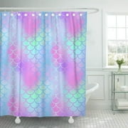 WOPOP Pink Magic Mermaid Tail Fish Scale for Beach Party Summer Wedding Romantic Gradient Mesh with Blue Shower Curtain 60x72 inch