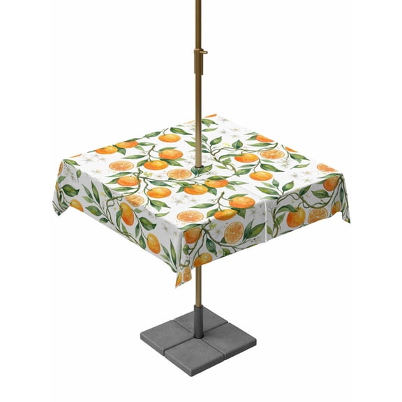 Outdoor Tablecloth with Umbrella Hole for Patio/Picnic/Party/Camping, Orange Waterproof Table Cloth Square Cover Washable, Green Botanical Watercolor Summer Fruits (54"x 54")