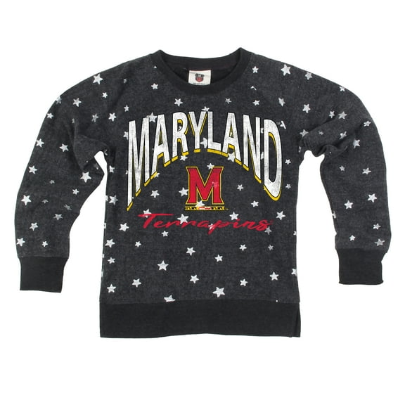 Girls Youth Wes & Willy Black Maryland Terrapins Shimmer Star Reverse Sweatshirt