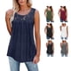 thumbnail image 4 of Camisetas sin mangas con cuello redondo para mujer, camisa informal holgada de encaje de Color puro, plisada, sin mangas, para la vida diaria, 4 of 6