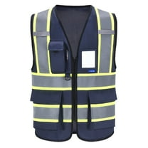 AYKRM High Vis Reflective Navy Safety Vest for Women Men Security Pocket Zipper