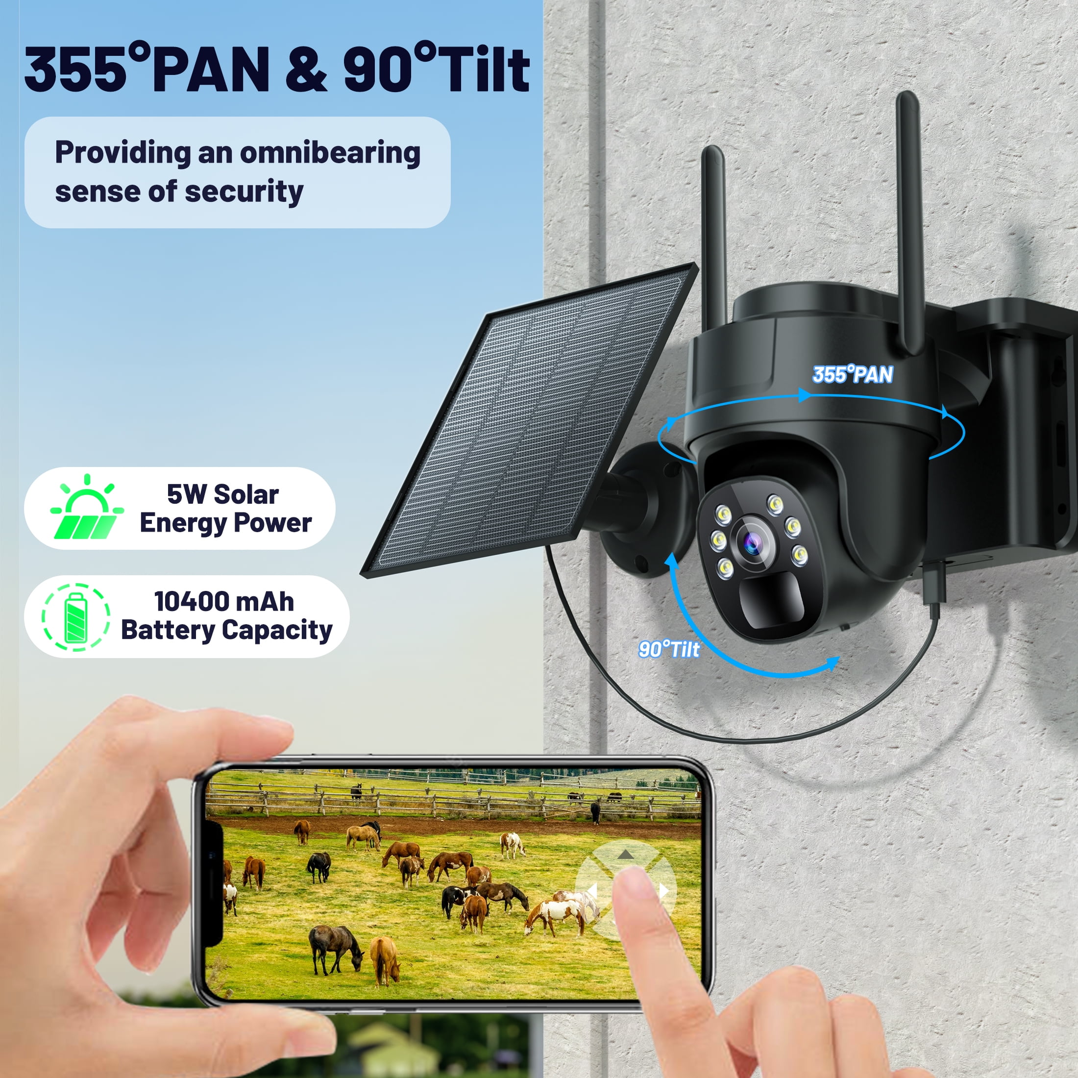 Runofast 4G LTE Cellular Solar Security Camera With Virtual SIM Card, 2K No WiFi Security Cameras Wireless Outdoor