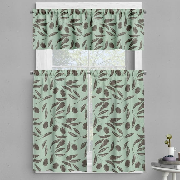 Ambesonne Harvest Valance & Curtain, Organic Olives and Branches, 55"x24", Brown and Almond Green