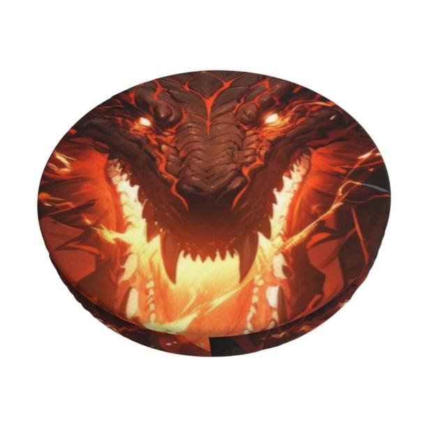 Disketp Magma Fire Black Dragon Funda Redonda para Taburete, Funda de Cojín para Silla de Bar Suave y Elástica-13 inch