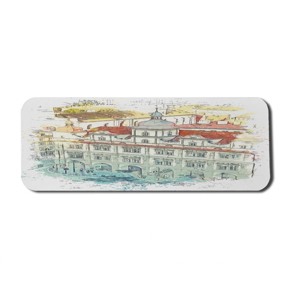 Watercolor Computer Mouse Pad, Sketchy Old European Structure in Prague Czech Republic, Rectangle Non-Slip Rubber Mousepad Large, 31" x 12" Gaming Size, Multicolor, by Ambesonne