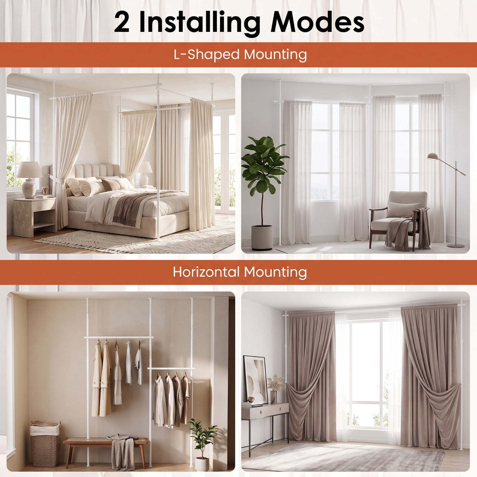 Vebreda Room Divider Curtain Rod with Adjustable Floor to Ceiling Tension Rod, NOTE, Drill-Free Setup, Flexible Sizing, Heavy-Duty Support